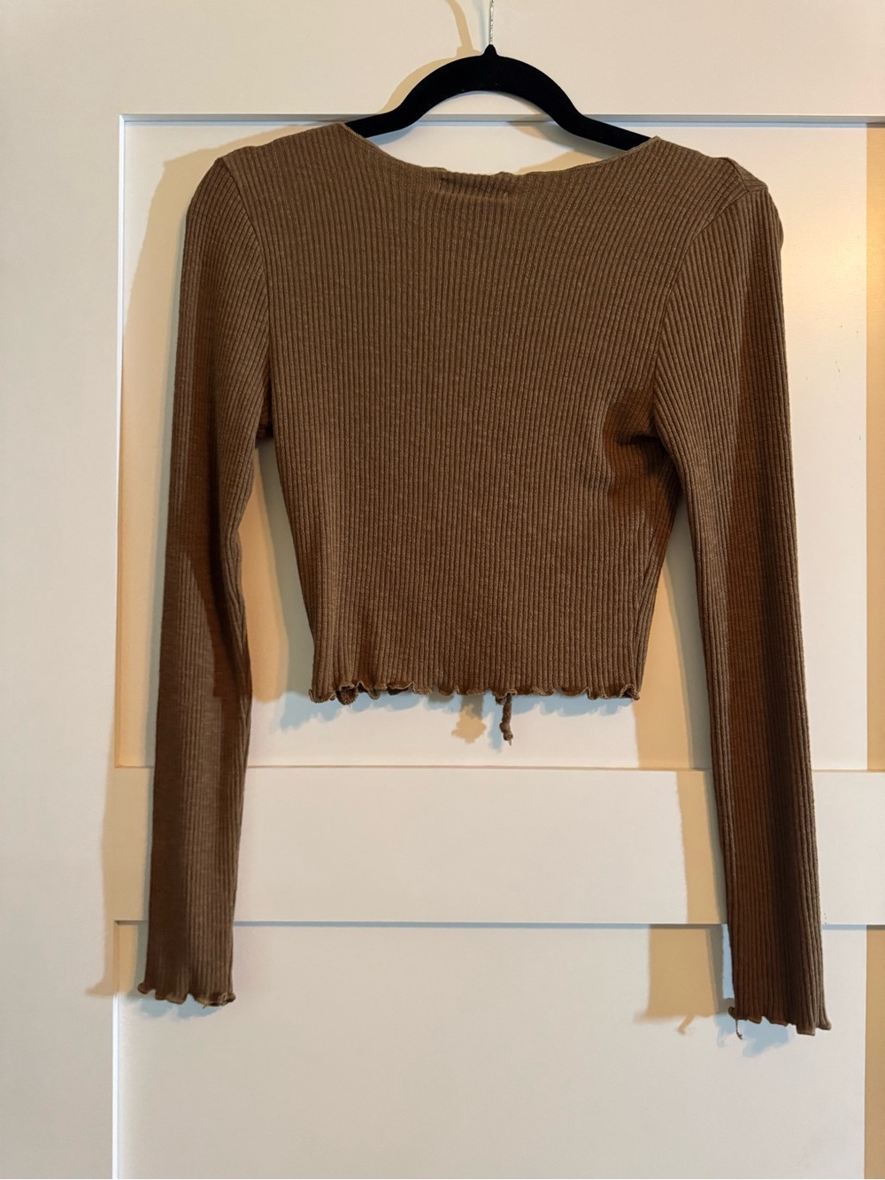Altar'd State Ribbed Ruched V-Neck Long Sleeve Top - Brown - Picture 2 of 3